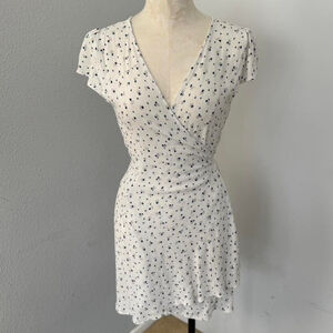 Brandy Melville Floral White & Blue Wrap Mini Dress - OS